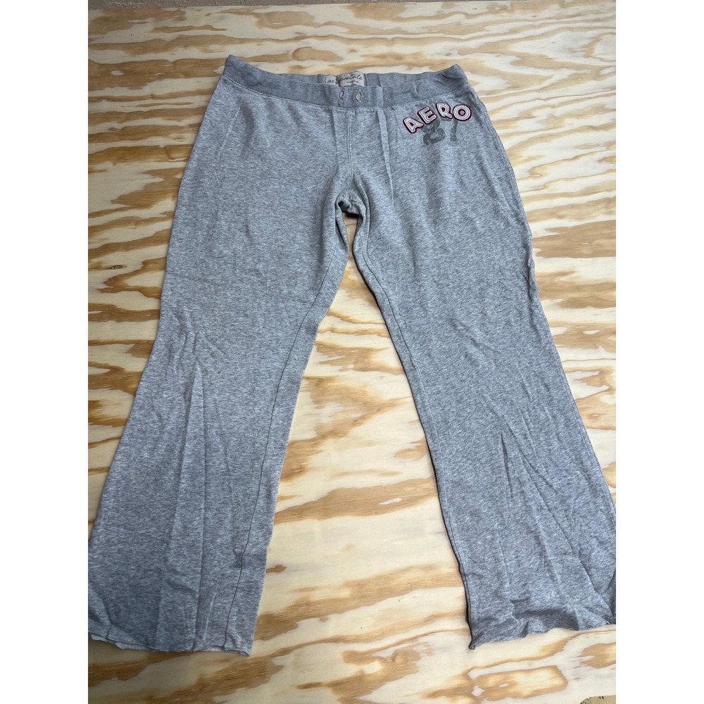 Aeropostale Womens Heather Gray Aero 87 Wide Leg Sweatpants Lounge Pants